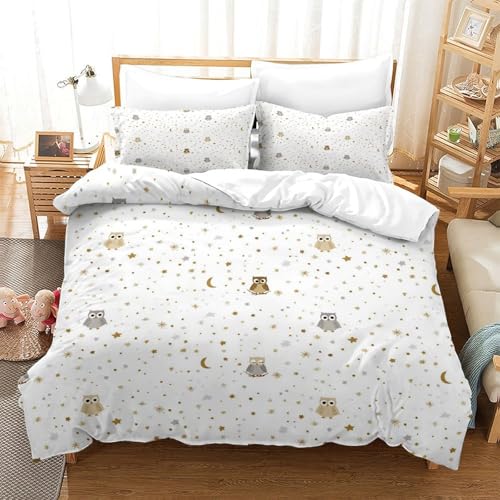 Housse de couette hibou 3D 135x200cm pour lit simple - 3