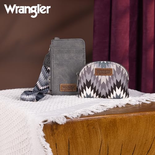 Image of Wrangler Aztec Keychain Wristlet Wallets for Women Western Dual Pouch Wristlet Credit Card Holder Wallet with Zipper Pocket WG2211-W0051GY