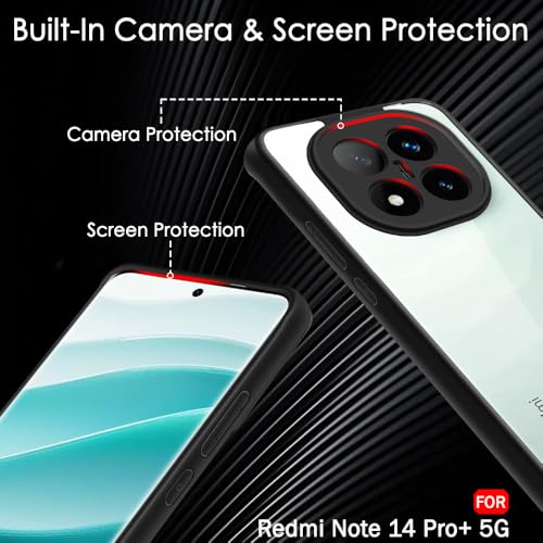 Image of TheGiftKart Hybrid Shockproof Back Cover Case for Mi Redmi Note 14 Pro Plus 5G | Camera Protection Module | Crystal Clear Hard Back Cover Case (PC & TPU, Transparent Clear Back, Black Sides)