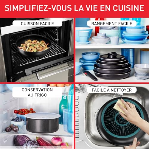 Tefal Ingenio Lot de 7 ustensiles de cuisine, Poêles, Casserole et couvercle hermétique, Éplucheur, Couteau d'office, Poignée amovible, Design empilable, Compatible lave-vaisselle, Essential L1549002 – Image 5