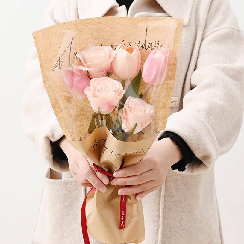 Miniatura 4 de 60 bolsas de regalo de flores de 11 x 5.1 x 17.3 pulgadas, fundas de papel kraft para ramos, papel de regalo de flores transparentes, bolsa de