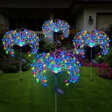 Solar Lights Outdoor Garden Whixant Solar Garden Firework Lights with Colorful Fairy LED and Decorative Glowing Stakes/Waterproof Garden Outdoor for Garden, Pathway, Yard, Patio - (Set of 2 Pc)