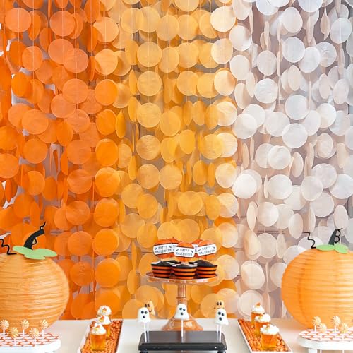 Image of 192 Ft Orange Party Decorations Ombre Orange Big Circle Dots Backdrop Streamer Tissue Paper Polka Dots Hanging Garland for Birthday Engagement Wedding Fall Autumn Harvest Thanksgiving Party Supplies