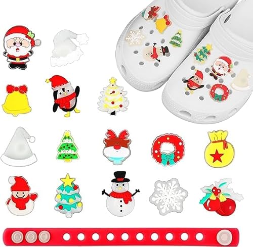 16PCS Adornos de Zapatos Luminosos con Muñequera, Encantos de Zapatos con Tema Navidad -Santa Elk Muñeco Nieve, PVC Decoración de Zapatos para Clog Sandalias, Regalo para Niñas Niños Mujeres Hombres