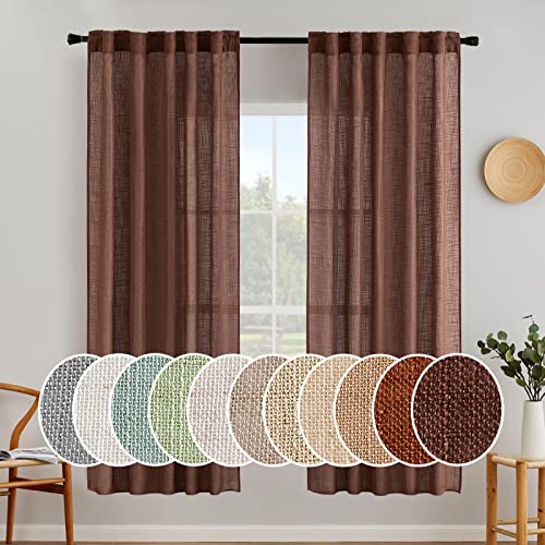 MIULEE Chocolate Brown Linen Curtains 72 Inch Length for Bedroom Living Room, Soft Thick Linen Textured Window Drapes Semi Sheer Light Filtering Back Tab Rod Pocket Burlap Look Decor, 2 Panels