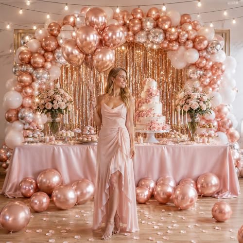 Image of Togvu Rose Gold Balloons, 50Pack 12 Inch Chrome Rose Gold Latex Party Balloons for Birthday Bridal Baby Shower Wedding Graduation Party Decorations Supplies
