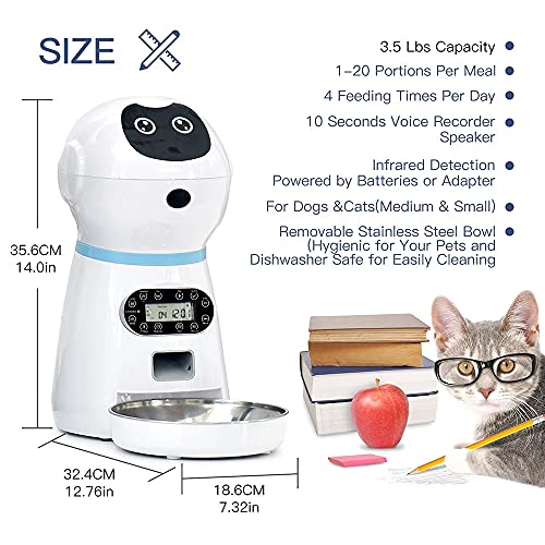 Nufun 3.5L Automatic Cat Dog Feeder,10s Voice Recorder Indoor Timed Auto Feeders Dry Food Dispenser Container for Small… - Image 2