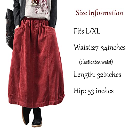 MedeShe Women's Classic High Elastic Waist Autumn Winter Midi Long Skirt2