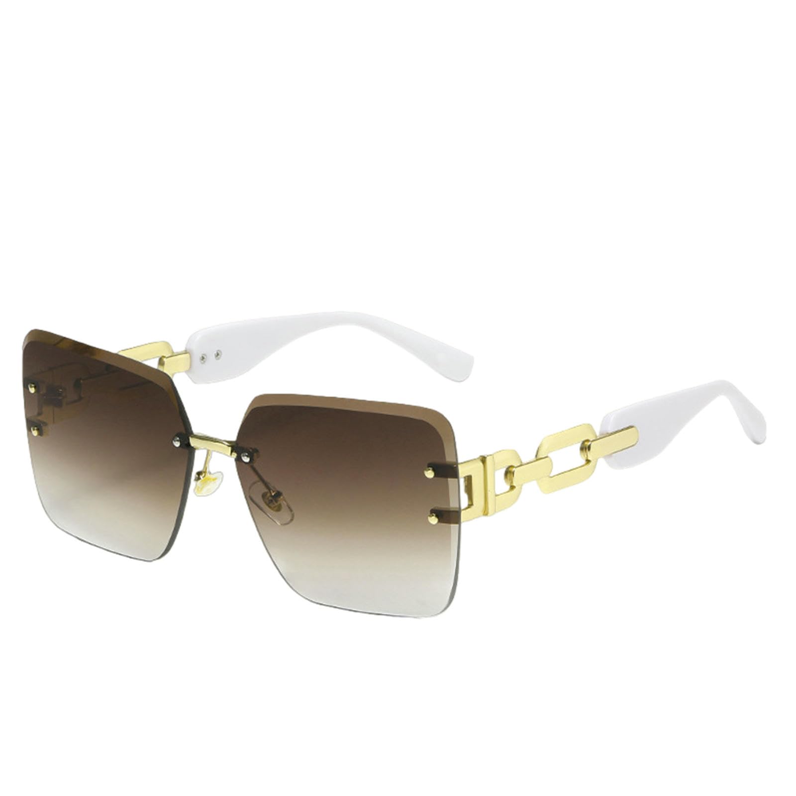 Gyios sunglasses Oversized Rimless Chain Legs Glasses Vintage Men Stylish Fashion Female Shades -white Temples Gradient Brown Lenses