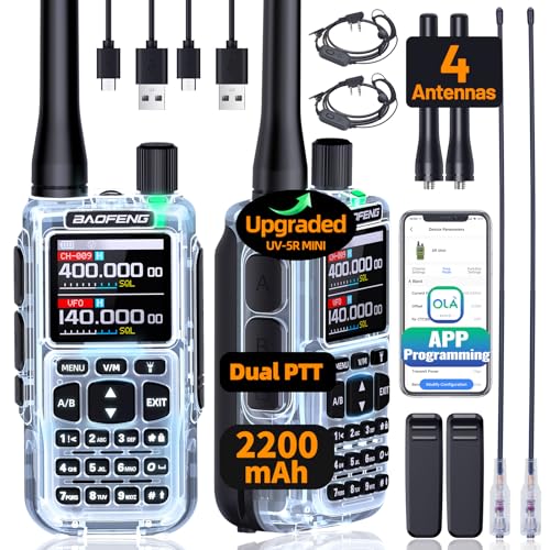 Image of Baofeng UV-5R Mini Radio Ham Radio Handheld Two Way Radio Dual PTT NOAA Weather Radio Rechargeable Walkie Talkies Longe Range Copy Frequency MINI-5 2200mAh Battery USB-C Charger Survival Radio(2 pack)