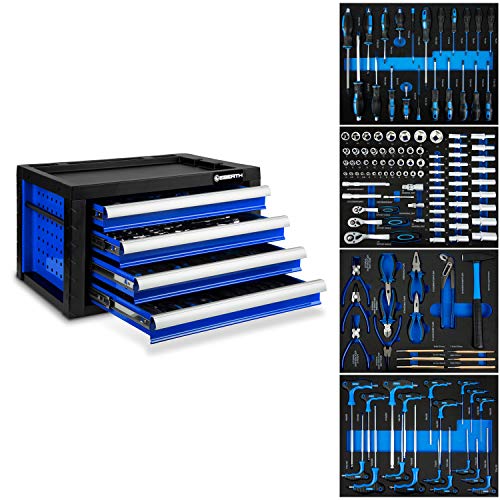 EBERTH Caisse à Outils Pleine, 135 pièces, Armoire à Outils métallique avec 4 tiroirs, Rails télescopiques, Extension Totale, verrouillable, boîte à...