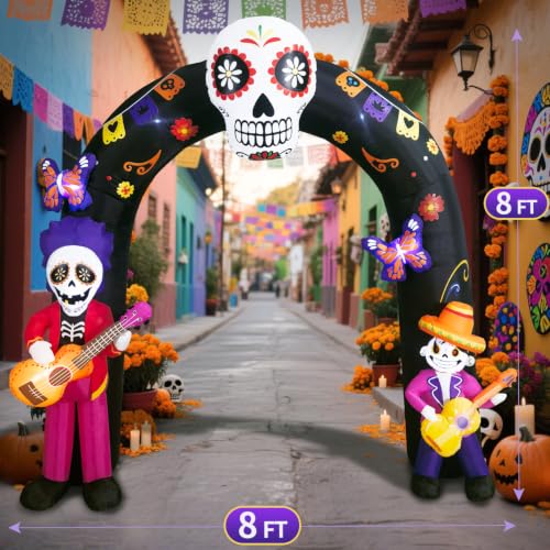 Aufblasbarer Dia-de-los-Muertos-Halloween-Torbogen mit LEDs, 2,4 m – Bild 5