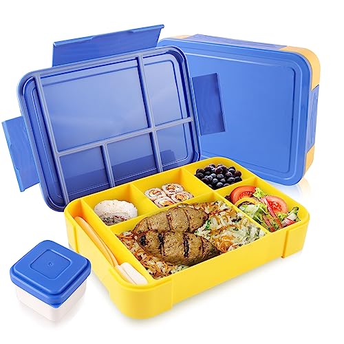 Lunchlåda för barn med fack, matlåda för barn med 6 fack, snackslåda för barn, läckagesäker lunchlåda för barn, BPA-fri, perfekt för skola och dagis – blå