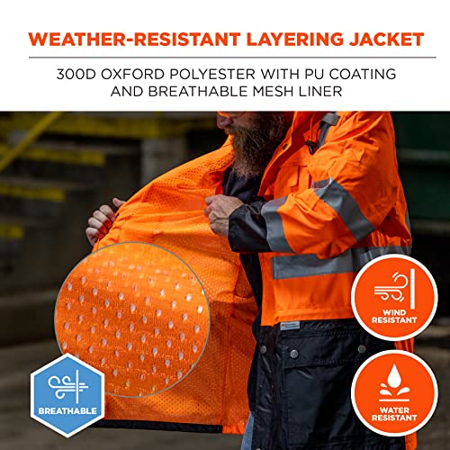 Ergodyne Glowear 8386 High Visibility Reflective Outer Rain Shell Jacket, Medium, Orange #TOP1