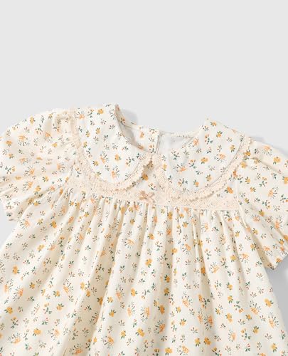 Image of Girls Summer Short Sleeve Tops Cute Ruffle Square Neck Peplum Shirts Casual Cotton Smocked Blouse 2-12 Y