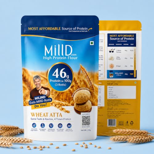 Image of MillD High Protein Atta, 2kg | 4X MORE protein | High Fibre | Low GI | 46g protein per 100 g | 3 rotis in just 20 Rs| Peanut, Soyabean, Whole Wheat |Healthy flour with 9 Essential Amino Acids