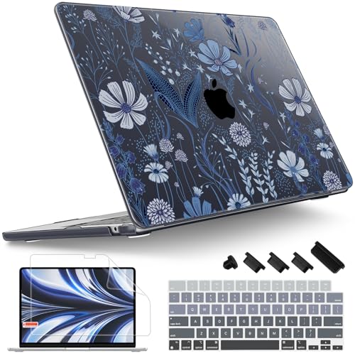 Image of Tuiklol for MacBook Air 13 inch Case M5 2026 M4 2025 M3 2024 M2 2022 Release Model A3449 A3240 A3113 A2681,Plastic Hard Shell Cover for MacBook Air 13.6 with Touch ID, Blue Line Floral