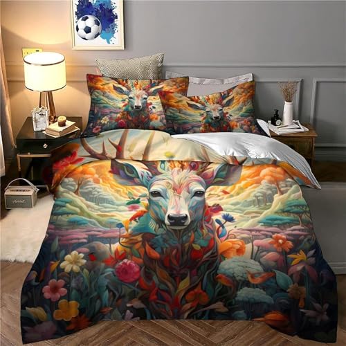 Parure de lit microfibre cerf floral ensemble linge de lit single 140x200 - 6