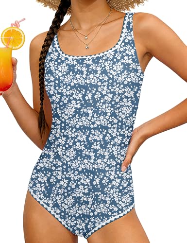 Image of CRISONE Girl Swimsuit One Piece Bathing Suit for Girls Retro Square Neck Adjustable Straps Girls' Swimwear 9-16Y