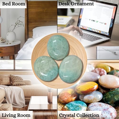Image of Crystal Heaven Certified Amazonite Palm Pebbles Stones For Anxiety Stress Relief Massage-Aaa Grade Original Healing Gemstone Agate Palm Stone For Yoga Meditation Spiritual Reiki Feng Shui