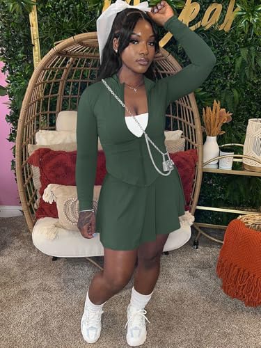 Women 2 Piece Outfits Tracksuit Sets Long Sleeve Zipper Jacket Crop Top and Mini Skirt Skort Set Casual Workout Sweatsuits4