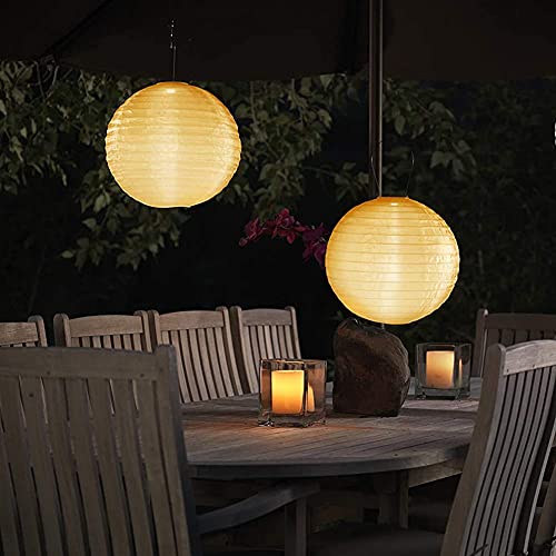 Qedertek Solar Lampions 4 Stück 20cm Solar LED Laterne Wasserdicht Nylon Hängende Gartenlaterne Beleuchtung für Garten, Hof, Terrasse, Hochzeit, Fest Deko (Warmweiß) 5