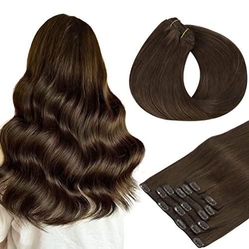 hotbanana Extensiones de clip de pelo natural de color claro a oscuro marrón invisible, extensiones de pelo natural con clip, extensión de cabello económica, extensión de pelo natural sin costuras