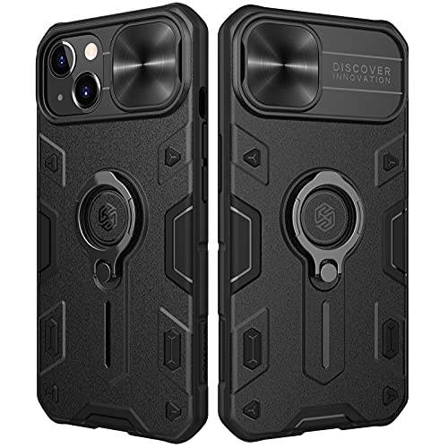 Image of CloudValley Compatible with iPhone 13 Case with Camera Cover & Stand, Slide Lens Protection and Built in 360 Rotatable Ring Holder, Soft Edge Bumper Protective Cases, Black