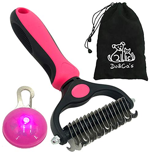 DO&CA's Professional pet Grooming Tool with 2 Sided Rounded Razor Dematting Comb for Easy Removal of Undercoat Mats and Tangles Dogs and Cats Hair Detangler Tool Rakes (Pink)
