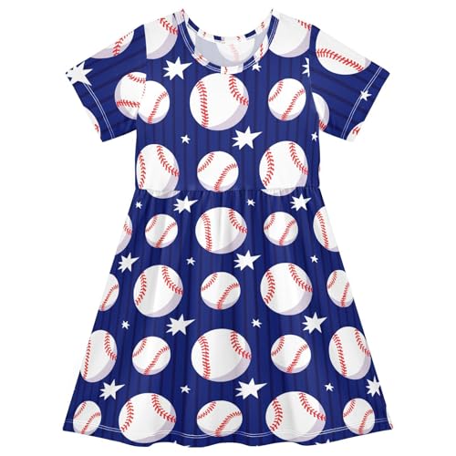 Girls' Short Sleeve Dresses Sport Baseball Blue Toddler Casual Sundress 2302943
