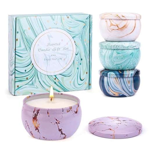 Set di 4 Candele Profumate per Aromaterapia in Lattine per Alleviare lo Stress, 100% cera di Soia Piccolo Set Regalo, Candele Profumate, Idee Regalo Donna, Regali Natale Originali da Donna