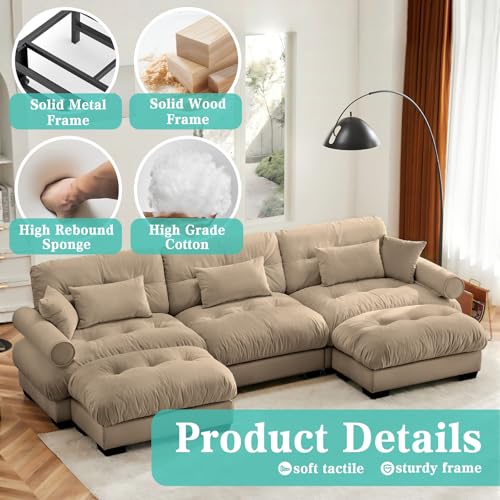 Image of SoarFlash Sectional Sofa Couch, U Shaped Modern Sofa with Solid Wood Legs, Couches Sofas for Living Room Apartment, Comfortable Small Couches for Apartment, Brown