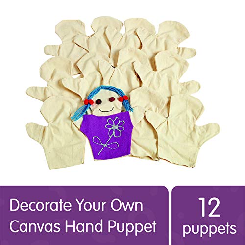Colorations Canpup Set Of 12 Kids Decorate Your Own Canvas Hand Puppets, 9-1/7"H Each, For All About Me, Social Emotional, Pretend Play Activities #TOP1