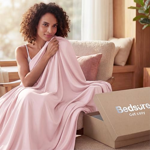 Image of Bedsure Lightweight Cold Blanket for Summer, Bed Cooling Blanket Twin Size for Hot Sleepers, Ice Cool Essentials for Hot Nights, Breathable Thin Bedding for Teen Girls, Women, Pink, 60 inch x 80 inch