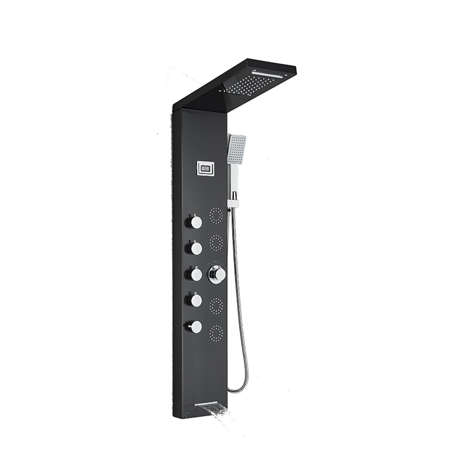Soywim Black 8017 Shower System, Shower Panel Column ， Massage Jets Mixer Faucet，Big Screen Blue Light Rainfall And Waterfall Head Stainless Steel(Black 8017)