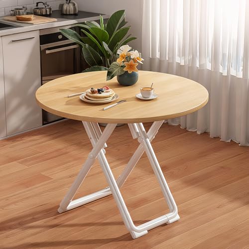 Moderna mesa de comedor extensible para exteriores, redonda/cuadrada, ligera, portátil, perfecta para comedor y patio, 80 cm, acabado rústico marrón claro, diseño que ahorra espacio