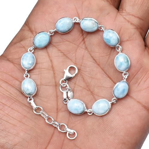 Silver Palace 925 Sterling Silver Natural Larimar Gemstone Link Tennis Bracelet Gift For Unisex 7 Inch To 8 Inch2