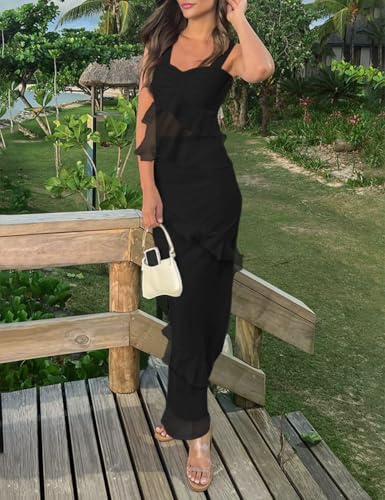 Lrady Women's Two Piece Skirt Sets Beach Formal Wedding Guest Sleeveless Peplum Ruffle Party Maxi Bodycon Dress Outfits3