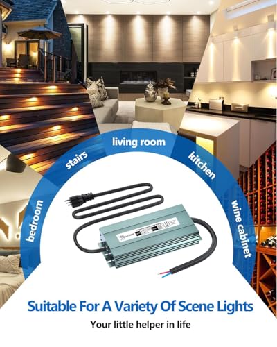 Image of 24V LED Power Supply 300W IP67 Waterproof LED Driver 100-130V to 12.5A Low Voltage Transformer Converter Power Adapter for Indoor&Outdoor Any 24V LED Lights