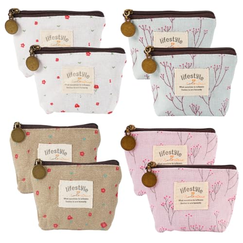 EXIN DEHCEN 8 pezzi Necessaire Trousse donna per Cosmetici in Tela, Pochette Piccola da Borsa Trucchi Stampate Cosmetica, Portatile Borsa da Viaggio con Cerniera per Viaggi, Altre Aattività All'aperto