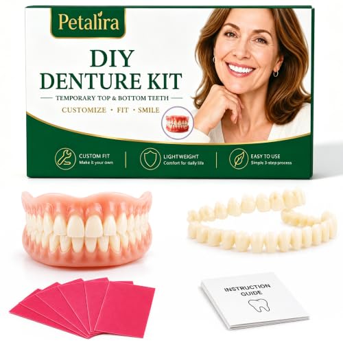 Temporary Denture Kit for Adults, Upper and Lower Teeth with Moldable Wax