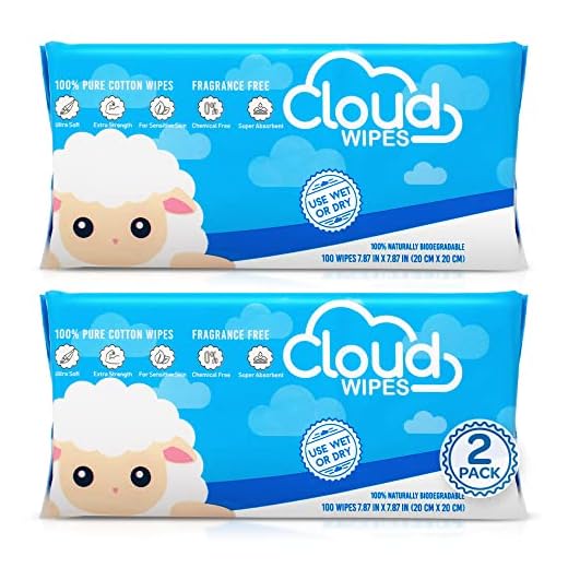 Cloud Wipes Pure Dry Cotton Baby Wipes Soft Durable Unscented Cloth Tissue for Sensitive Skin (2-Pack 200 Count)