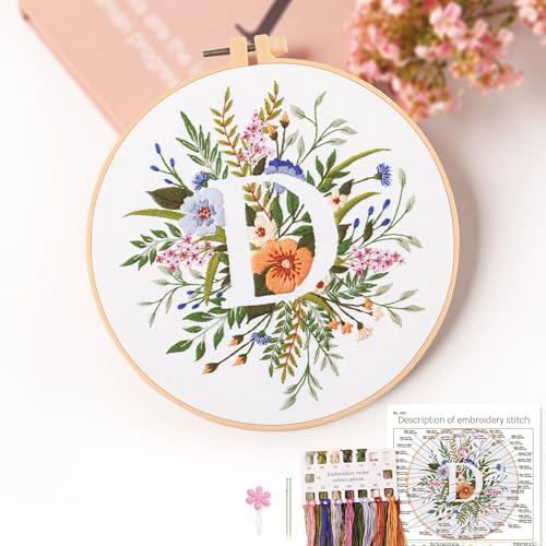 REEWISLY Embroidery Kit for Letter D,Embroidery Starter Kit with ...