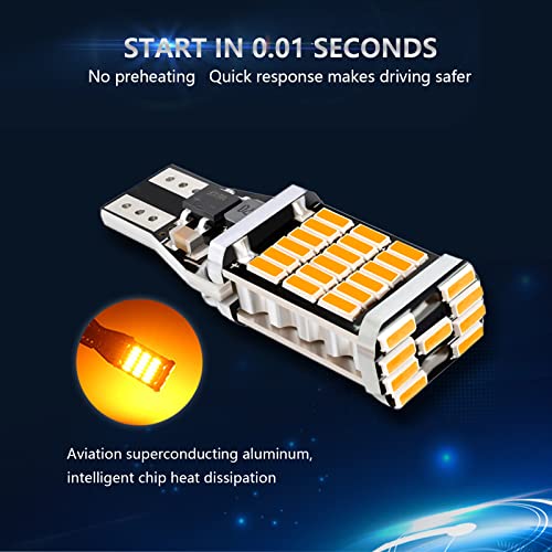 Qodolsi Pack-4 Car Led Reversing Lights, T15 4014 45Smd Super Bright Led Bulbs, Error Free Led Tail Lights Turn Lights, For Car Truck Backup Reverse Lights (Yellow) #TOP4