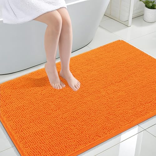 Image of OLANLY Large Bathroom Rugs 47x32, Extra Soft Absorbent Chenille Bath Rugs, Rubber Backing Quick Dry, Machine Washable Bath Mats for Bathroom Floor, Tub and Shower, Home Decor Accessories, Orange