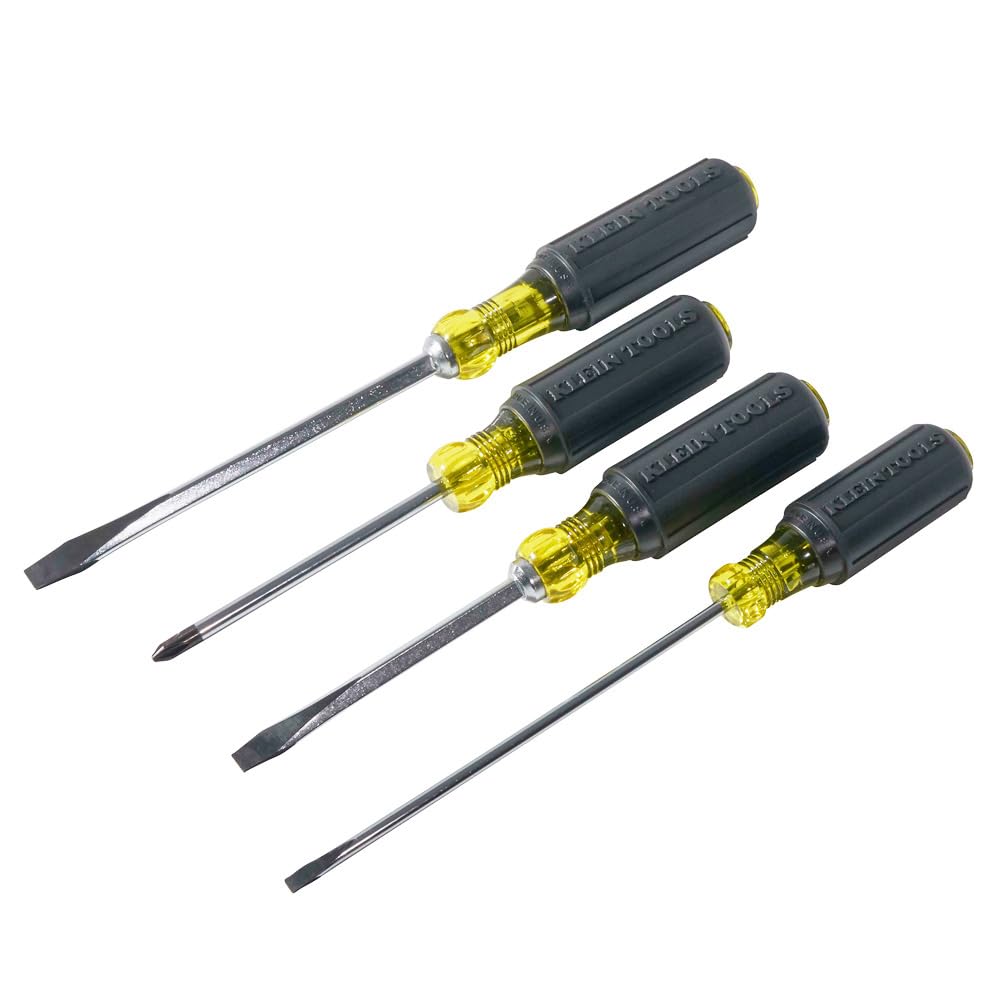 Klein Tools 85105 - Juego de destornilladores, fabricados en Estados Unidos, destornilladores ranurados y Phillips con asas de agarre acolchado e identificador de punta, 4 piezas