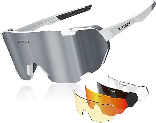 X-TIGER Gafas de ciclismo polarizadas para hombres y mujeres, 5 lentes intercambiables UV400, gafas de sol deportivas, béisbol, correr, pescar