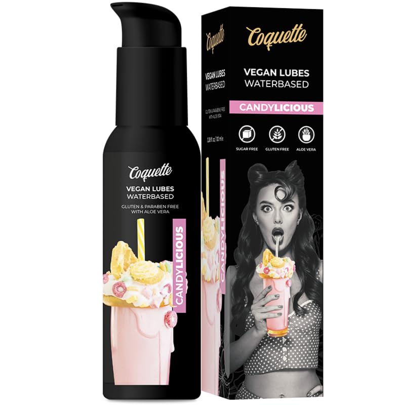 Lubricante Vegano Base Agua con Sabor 100ML, Aloe Vera, Sin Parabenos, Sabores Dulces Intensos, Compatible con Preservativos, No Pegajoso Lubricante para Parejas Piel Suave (Candy)