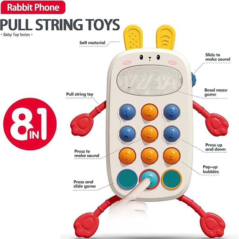 Image of Cable World 8 in 1 Montessori Pull String for Toddlers (1+ Years) | Rabbit Shape Sensory Activity Toy with Pop It Buttons, Sliding Game & Fine Motor Skill Development | Travel Toy for Kids