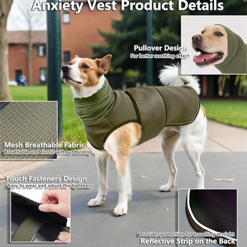 Image of Dog Anxiety Jacket Skin-Friendly Anxiety Calming Hoodie Thunder Shirt Breathable Vest Relief Coat for Dogs Nighttime Reflective Adjustable Hoodies for Noise Block Ear Protection Fireworks Separation